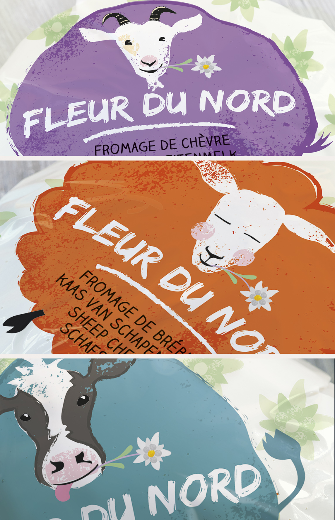 Quatre Mains package design - Cheese, Packaging, Branding, goat, cow, sheep, belgium