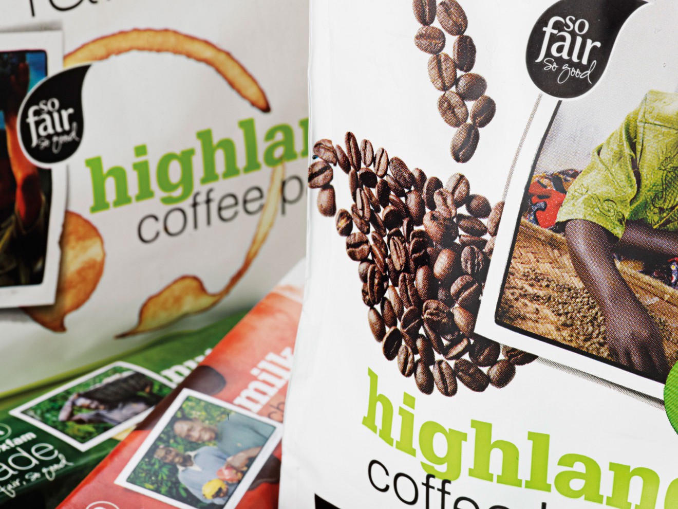 Quatre Mains package design - Coffee, highland, Oxfam, bio