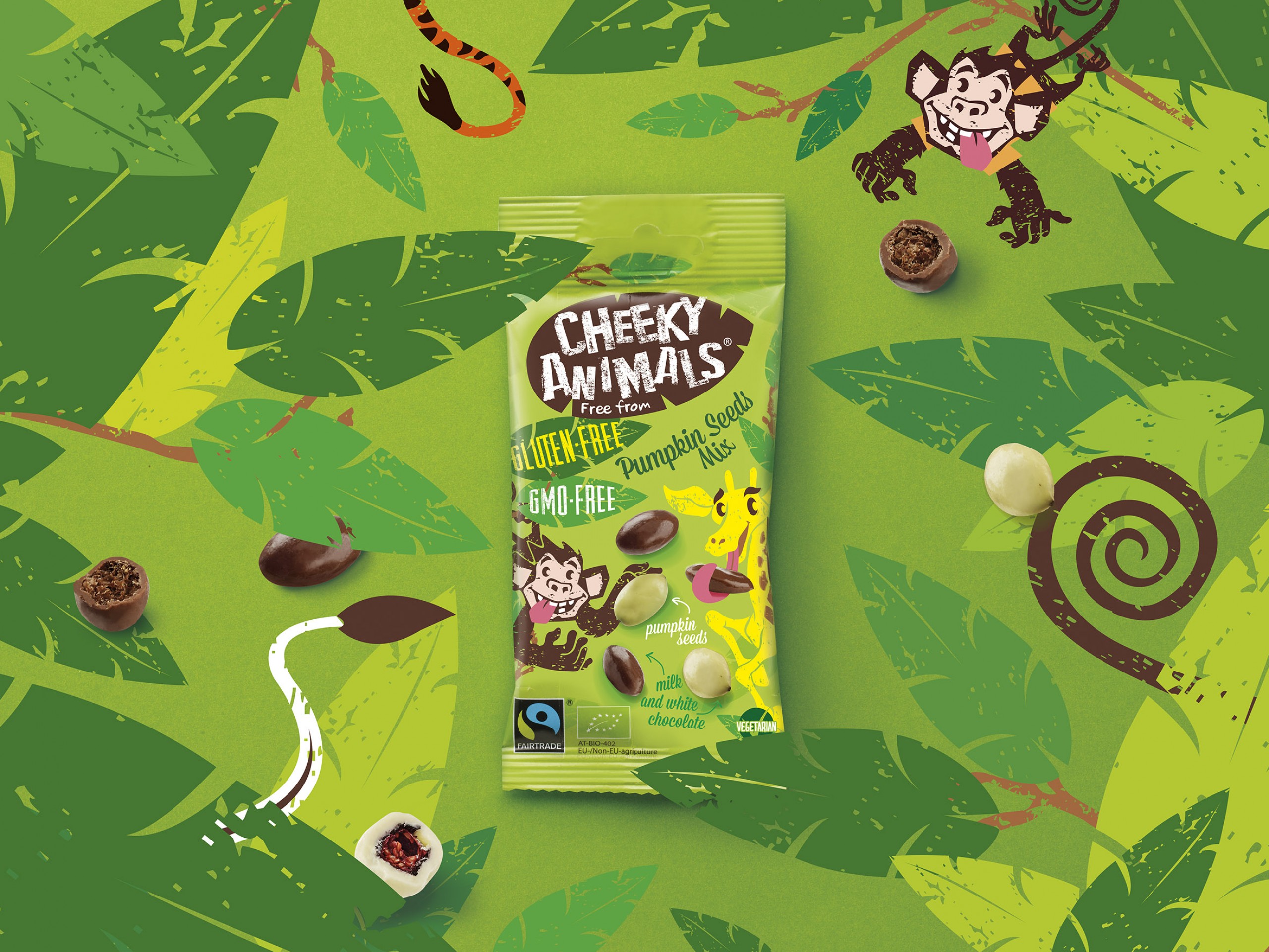 Quatre Mains package design - Package design Cheeky animals, fun, jungle